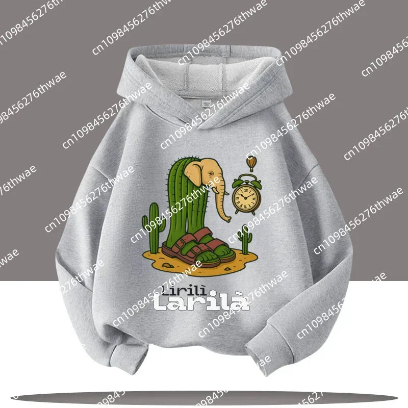 Boy's sports shirt -interesting Italian brain rot Tung Tungtung Sahur children's hooded shirt                h cartoon print-fall/winter top