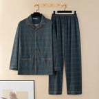 Men's Thin Cotton Pajamas Long Sve Long Pants Two-Piece Set Casual