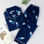 Men's Thin Cotton Pajamas Long Sve Long Pants Two-Piece Set Casual