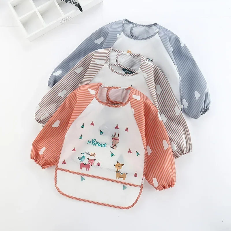 Baby Boys Girls Burp Cloth Banana Bibs for1-3Year Long Sleeve Scarf Waterproof Toddler Art Smock Feeding Bib Apron Pocket Infant