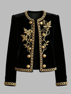 Modigirl Woman Fall Winter Gold Embroidered Jackets 2025 New Velvet Long Sleeve Round Neck Button Christmas Holiday Ladies Coat