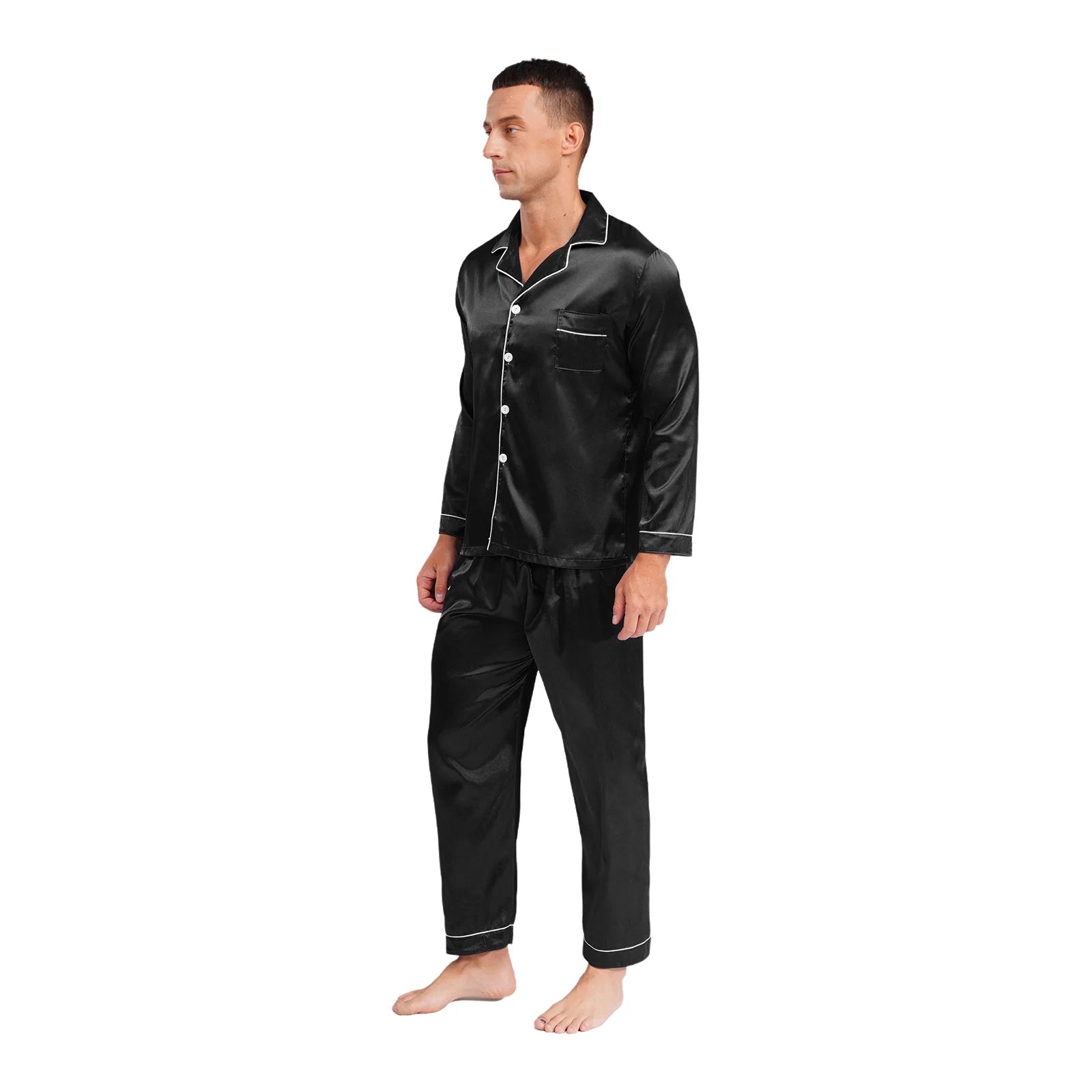 Mens Satin Pajamas Set Two Pieces Sleepwear