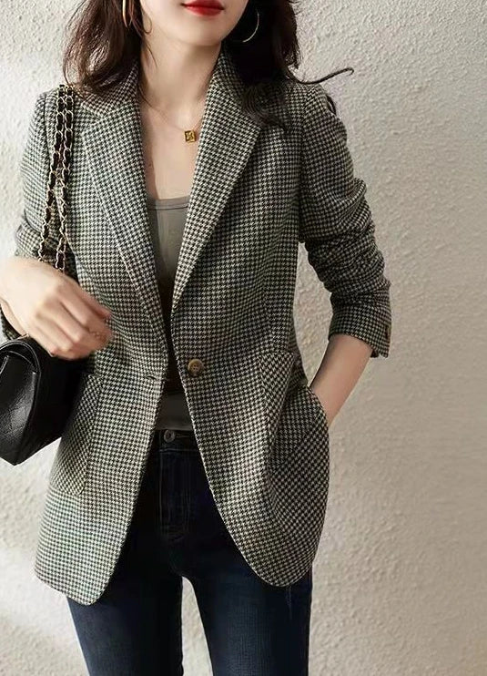 Green Jacket Coats for Women Skinny Plaid Outerwears Korean Fall Clothes  Simple Cheap Stylish in Promotion Check Blazer Woman