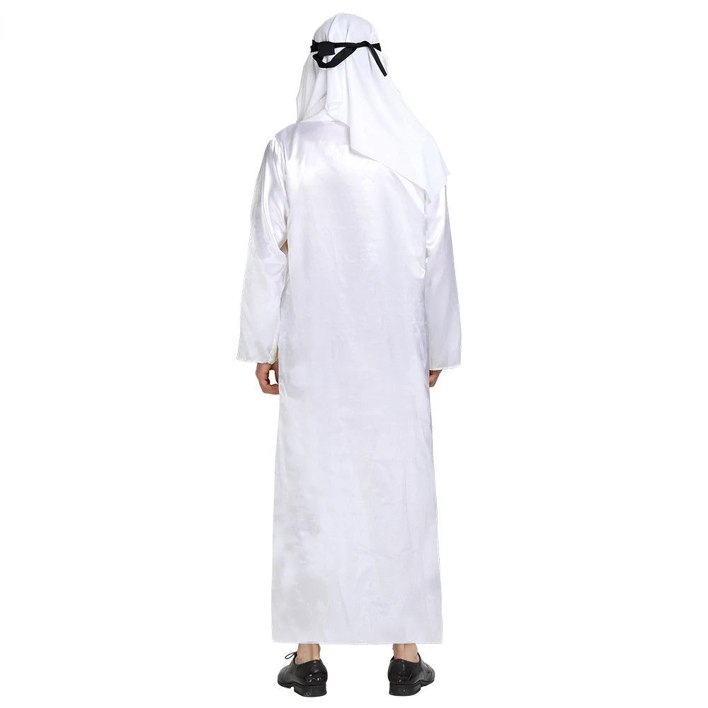 White Arabian Costume Men Robe Fancy Dress Arab Cloth Cosplay Christmas Halloween
