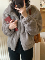 Women Autumn Winter Thicken Warm Coat Stand-Collar Loose Fur Plush Zipper Jacket Soft Comfortable Casual Simple Solid Outerwear