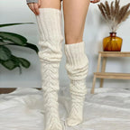 Knitted Leg Warmers Solid Color Hollow Mesh Long Over The Knee Stacked Socks Women Wool Winter Warm Socks Home Long Socks