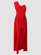 Women Sexy Glitter One Shoulder High Slit Maxi Party Dress
