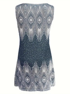 Plus-size women's summer sleeveless V-neck retro printed elegant dress