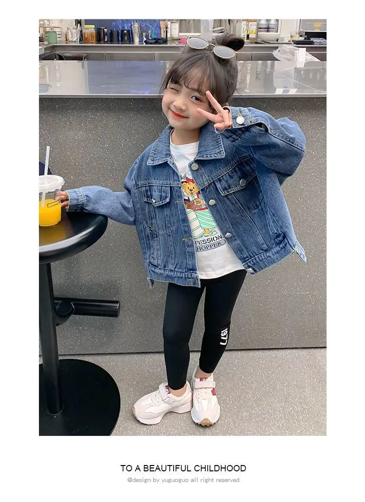Girl Denim Jacket Spring and Autumn Children's Casual Jeans Clothes Little Girl Baby Denim Coat