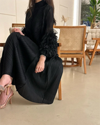 YUDX Hot Sales 2024 Summer New Pleated Formal Dresses for Women Mesh Petal Sleeve Solid Evening Party Long Maxi Dresses