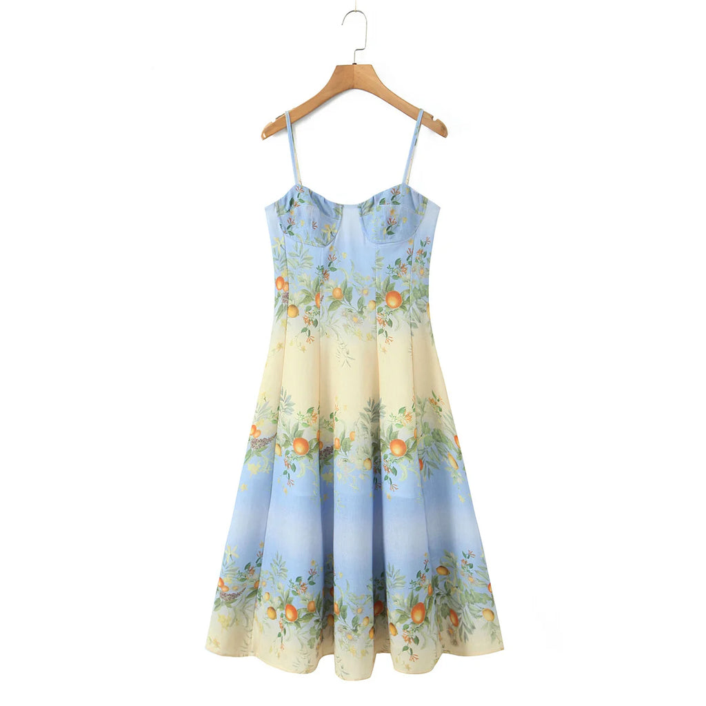 YENKYE Sexy Spaghetti Straps Floral Print Boho Dresses Women Elegant A-line Midi Summer Vacation Dress 2026 Robe
