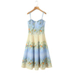 YENKYE Sexy Spaghetti Straps Floral Print Boho Dresses Women Elegant A-line Midi Summer Vacation Dress 2026 Robe