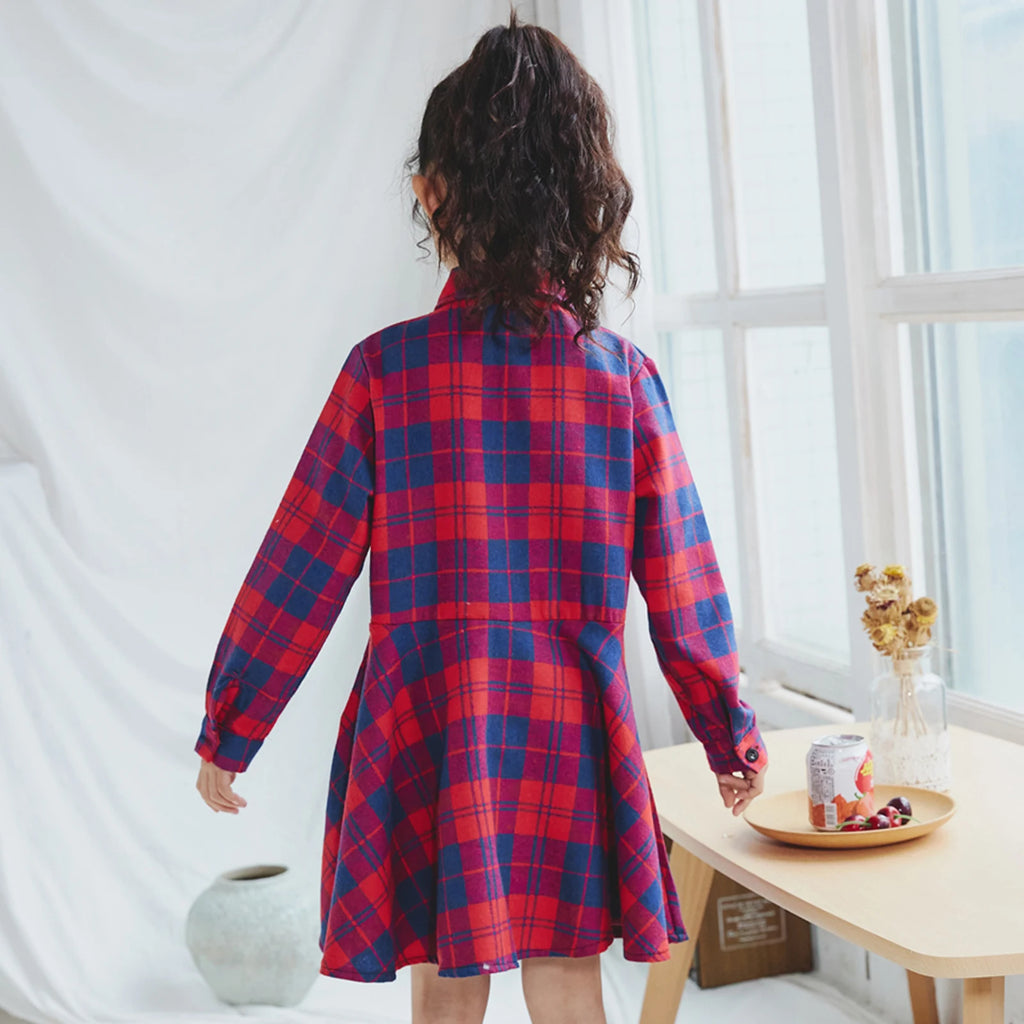 Girl's Shirt,Long Sleeve Girls Checked Dress,Fashion Sweet Teens Blouse,Lapel Letter Print Children's Plaid Tops,Princess Dress