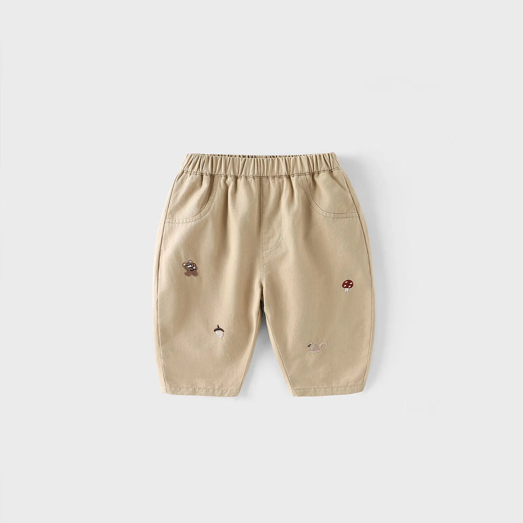 2025 Fall New Toddler Kids Pants Cotton Cartoon Embroidered Harem Pants Baby Boy Casual Striped Denim Baggy Trousers