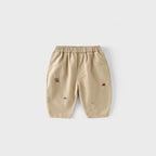 2025 Fall New Toddler Kids Pants Cotton Cartoon Embroidered Harem Pants Baby Boy Casual Striped Denim Baggy Trousers