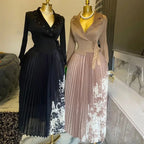 2025 Spring New Miyake Pleated A-line Dress Elegant Suit Collar Mid To Long Style Waist Cinching Slimming Women Folds Skirt