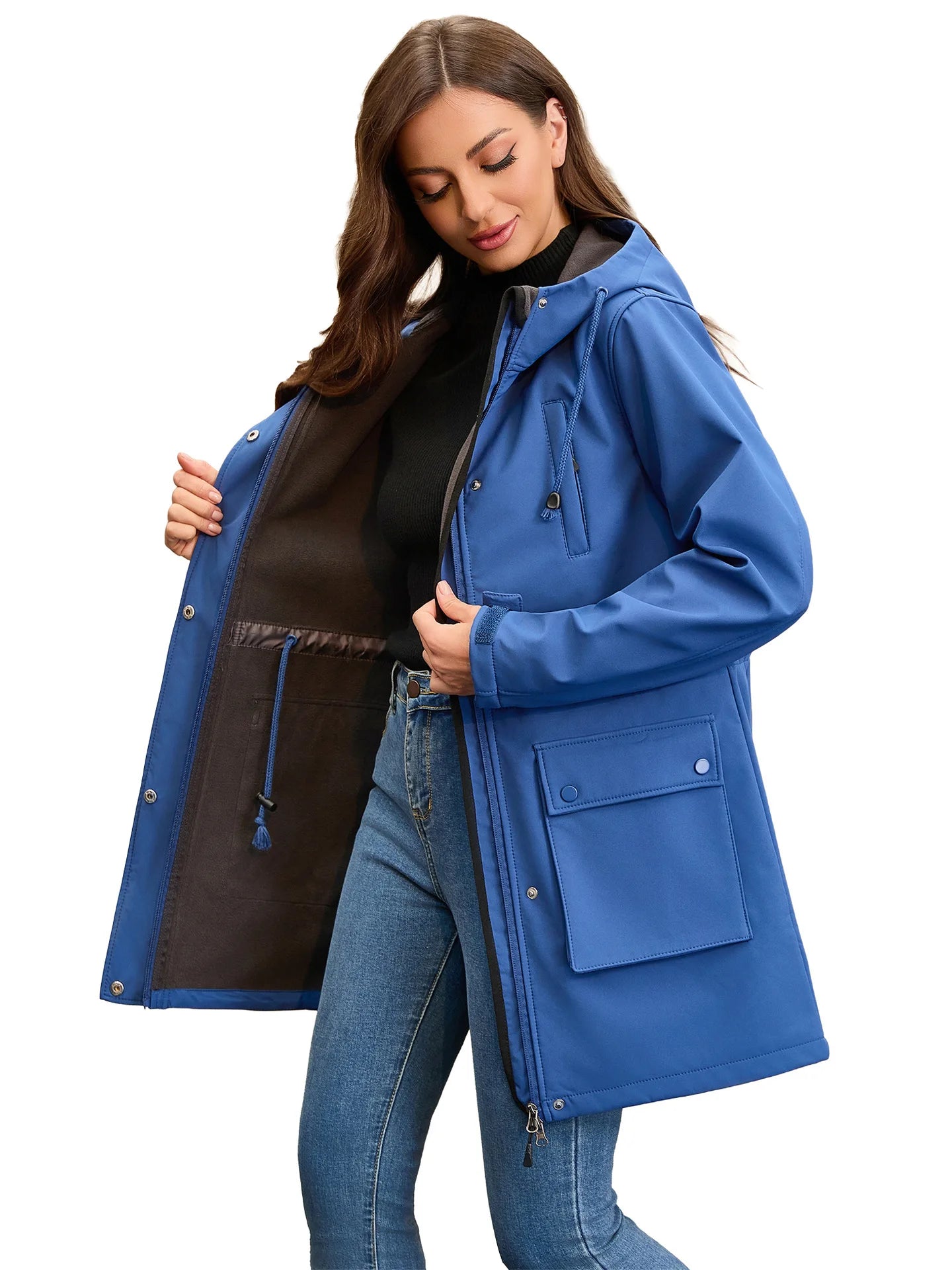 Waterproof Autumn Women's Mountaineering Coat Solid Big Pockets Hooded Loosse Female's Jacket Windproof Thermal outwear For Lady