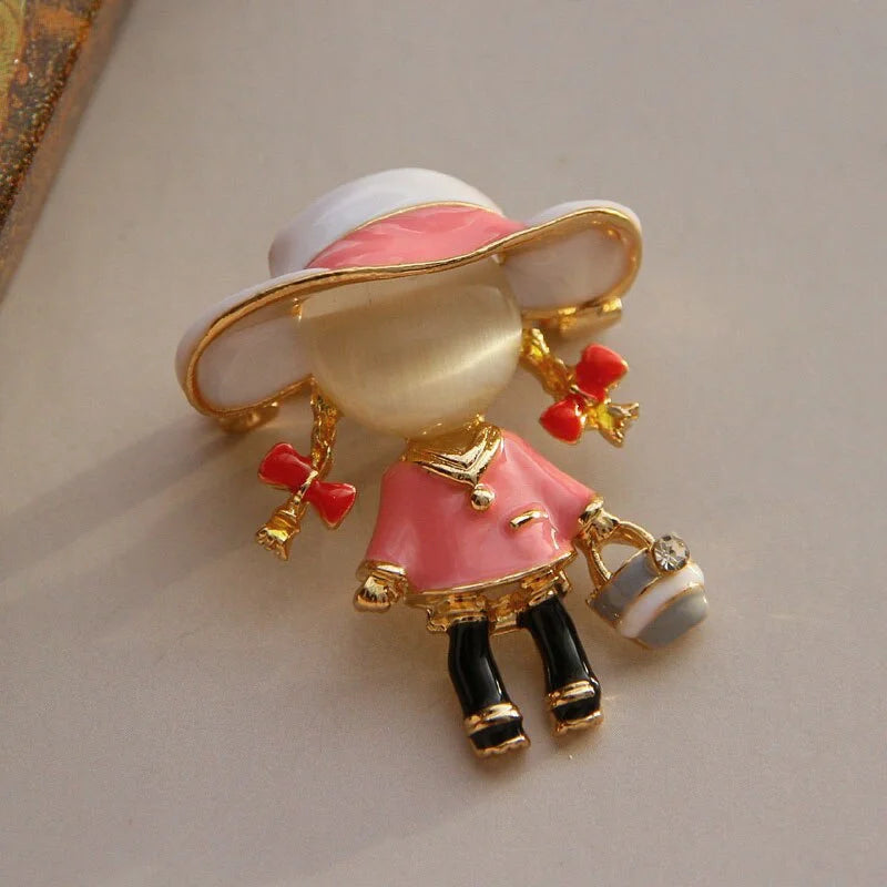 New Women Girl Enamel Opal Brooch Pin Girl Clothing Accessories