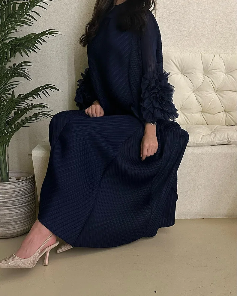 YUDX Hot Sales 2024 Summer New Pleated Formal Dresses for Women Mesh Petal Sleeve Solid Evening Party Long Maxi Dresses