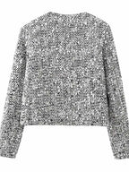 BKQU Tweed Sequined Jackets Women Casual Loose Round Neck Long Sleeved Cropped Silver Cardigan Autumn Female Warm Elegant Coats