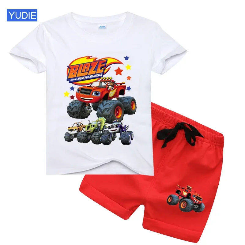 boys shirt  Baby Boy Clothes Set Cartoon Blazing Speed Cars Monster Machines