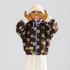 Girl's Winter Coat Floral Jacquard Lamb Fur Thickened Stylish Autumn Winter Toddler Kids Cotton Jacket