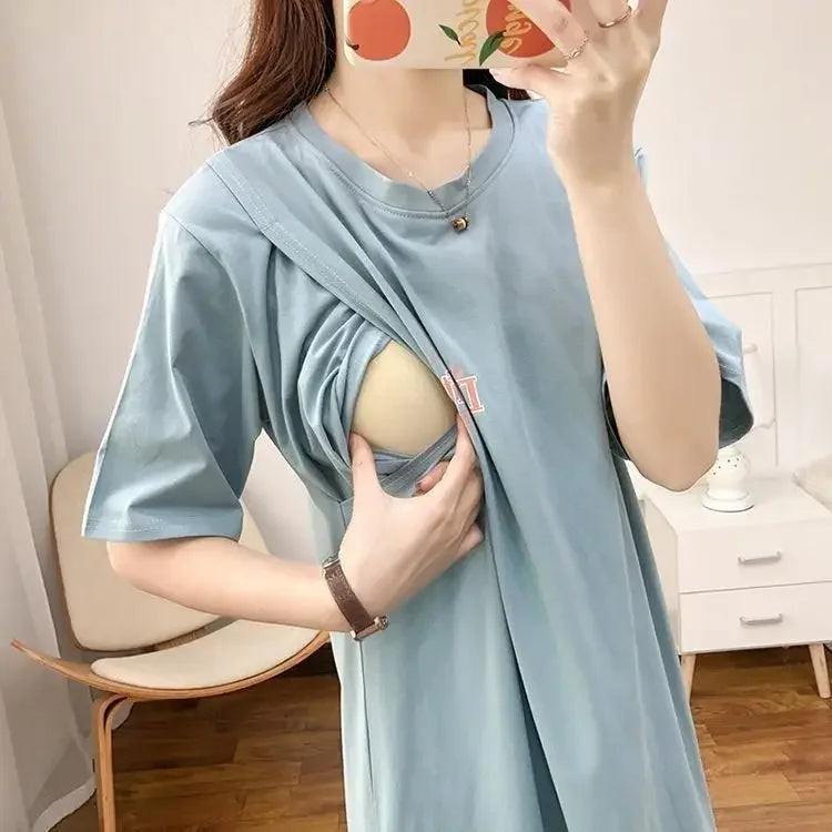 Breastfeeding Dress Home Clothes For Women Summer Maternity Nursing Dresses Pregnant Loose Casual Feeding Clothing Pregnancy