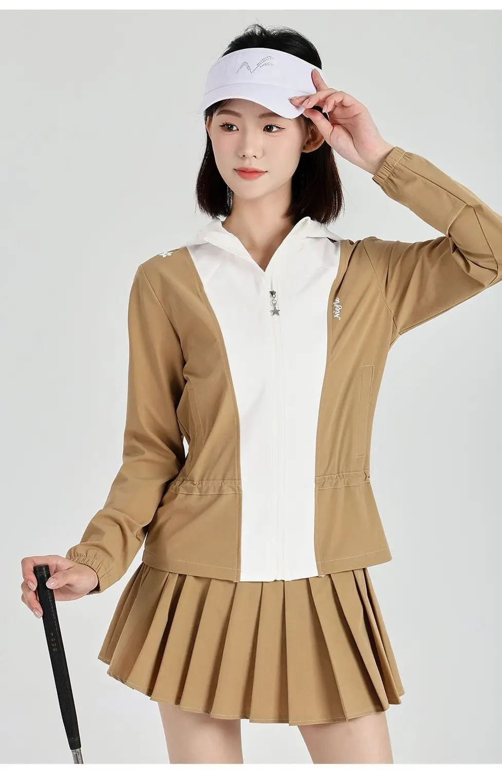 Women's Golf Jacket: Windproof & Warm, Color-Blocked, Fashionable, High-Quality Sports Set with Skirt