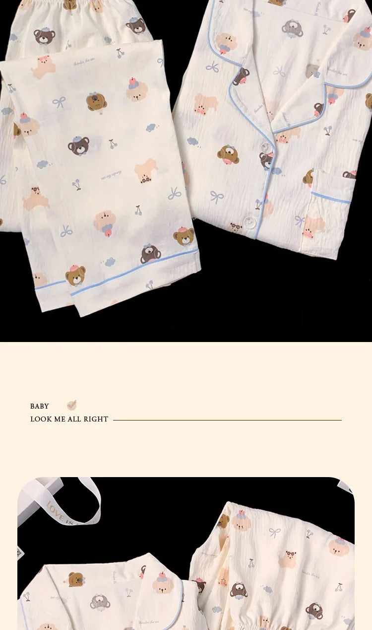 Postpartum Clothing Cartoon Bear Autumn Long Sleeve Outerwear Pajama Women Set Home Clothes Maternity Ladies Sleepwear Hoemwear