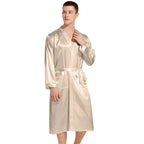 Men Long Bathrobe Sleepwear Navy Blue Silk Satin Bridegroom Wedding Robe Kimono Gown Spring Summer Home Clothes Loungewear