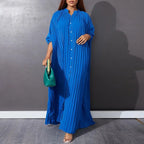 Women Eid Muslim Dresses Stand Collar Single Breasted Dubai Arab Vestidos Ramadan Casual Loose Kaftan Dress Solid Pleated