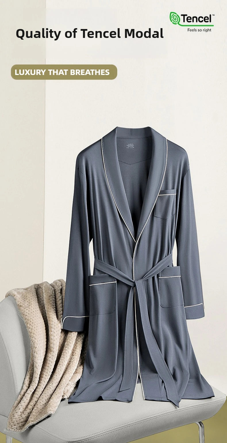 Men Robes Ultra Fine Modal Lounge Robe for Autumn and Winter Soft Silky Bath Robe for Men