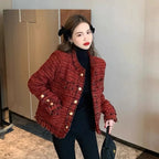 2023 Autumn New French High end Temperament Red Fragrant Coat Women's Short Thick Tweed OutwearFashion Women Slim Thicken Jacket