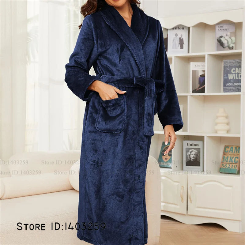 Winter Thicken Flannel Long Robe Couple Sleepwear