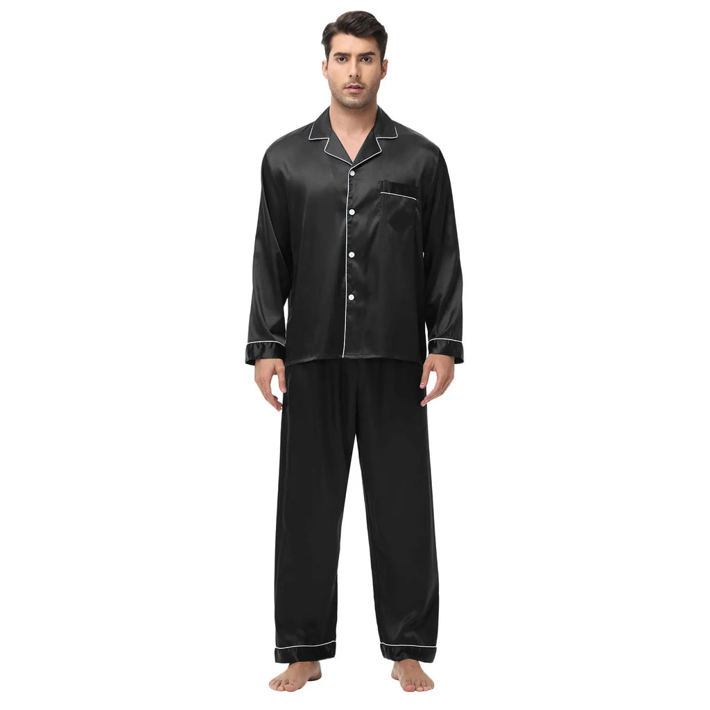 Men Pajamas Set Silk Satin Sleepwear