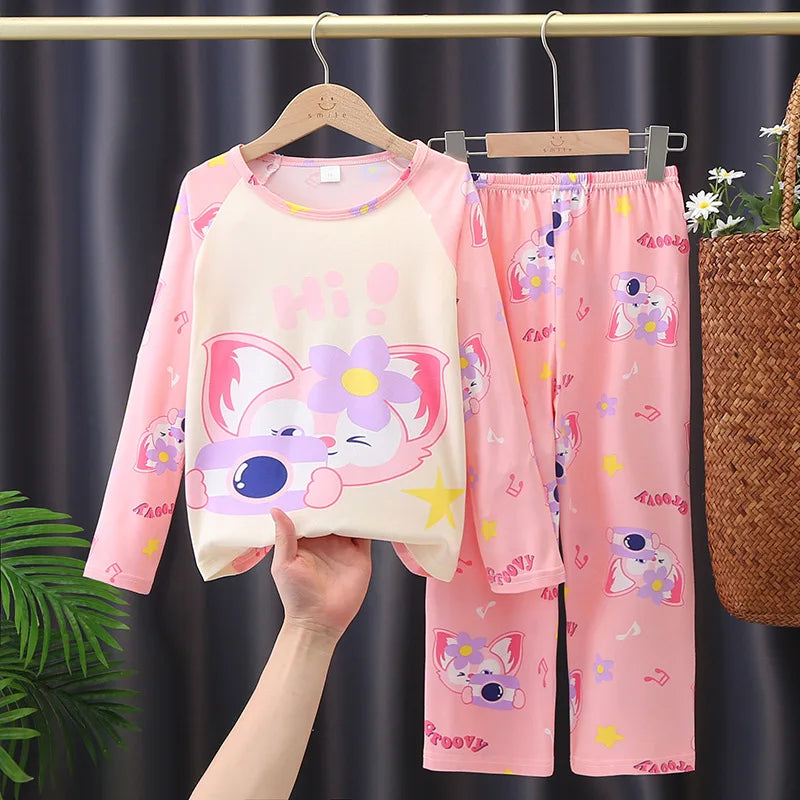 Spring Autumn Long sleeved Kid's suit mermaid cartoon Sleepwear girl clothing Pajama Kid's gift