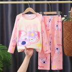 Spring Autumn Long sleeved Kid's suit mermaid cartoon Sleepwear girl clothing Pajama Kid's gift
