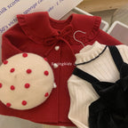 Girls' Red Woolen Jacket for Autumn 2023 Children's Clothing, Fashionable and Versatile on Doll Necked Fabrics
