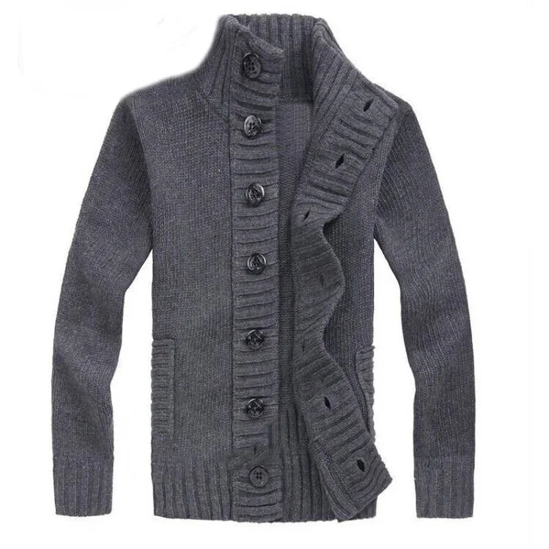 Men Sweater New Autumn Front Button Cardigan Stand Collar Sweaters