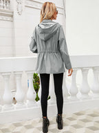 Hooded Zipper Waist Waterproof Raincoat Outdoor Sports Mountaineering Coat Women