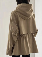 Women's Jacket Khaki Hooded Trench Coat Women's Autumn And Winter New Short Coat Retro Casual Loose Top Outerwear