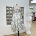 Summer New Women Retro Printed A-line Strap Dress With High Waist Wrinkled Long Dresses Beach Party Birthday Celebrity Gown