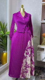 2025 Spring New Miyake Pleated A-line Dress Elegant Suit Collar Mid To Long Style Waist Cinching Slimming Women Folds Skirt