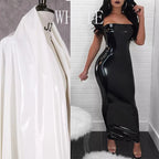 Sexy Sleeveless Long Leather Dress Women Strapless Floor Dress Hem Split Ladies Shiny Patent Leather Bodycon Halter Dress Custom