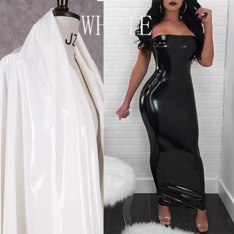 Sexy Sleeveless Long Leather Dress Women Strapless Floor Dress Hem Split Ladies Shiny Patent Leather Bodycon Halter Dress Custom
