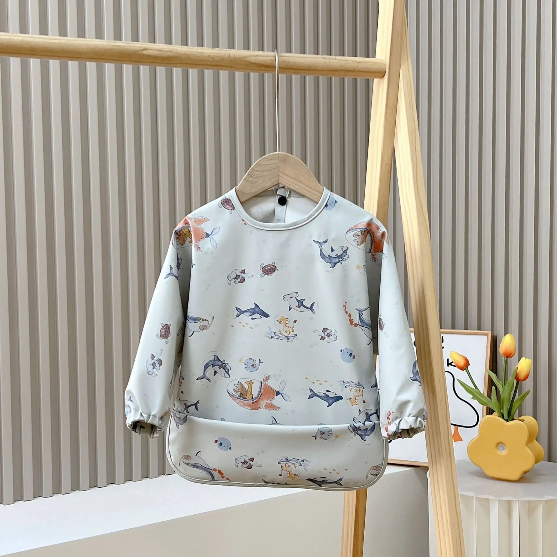 2025New Solid Color Painting Smock Baby's Soft Waterproof Long Sleeve Art Smock Feeding Bib Apron for Kids Accessories