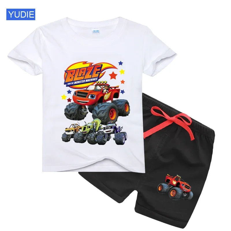 boys shirt  Baby Boy Clothes Set Cartoon Blazing Speed Cars Monster Machines