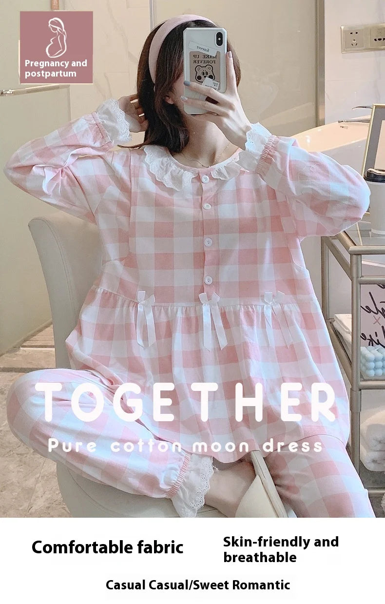 Maternity 2-Piece Spring And Autumn Breastfeeding Pajamas Homewear Spring And Summer Monthly Clothing Leisure Home Suit