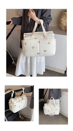 New High-capacity Mummy Bag Embroidered Bear Mother and Baby Handbag Baby Bottle Diaper Portable Baby Stroller Bag