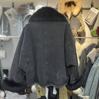 Fox Fur Denim Jacket for Women Fleece-Lined and Thickened Winter 2025 New Korean Style Loose Fit Batwing Sleeve Cotton Coat